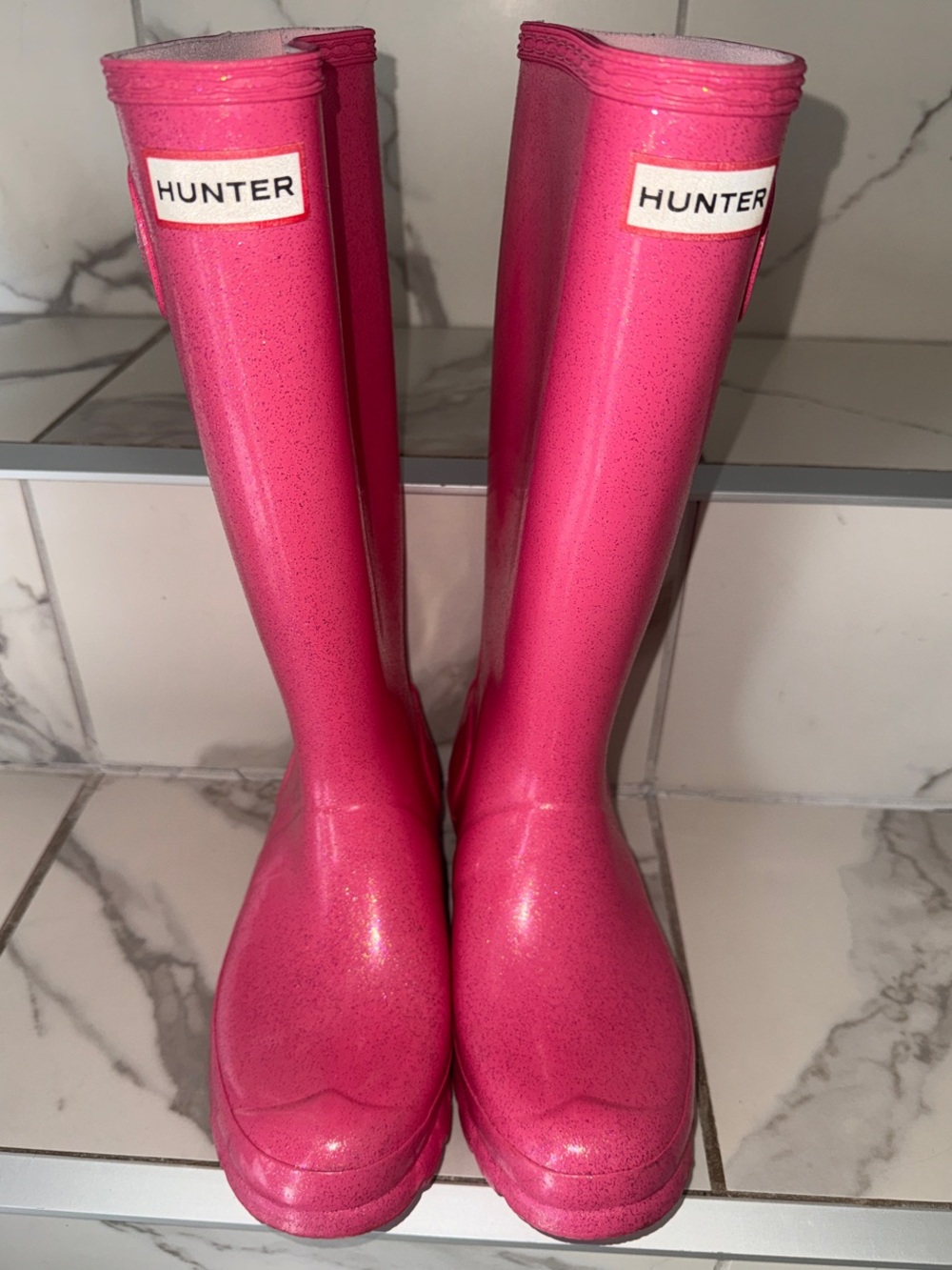 Hunter Glitter Tall Rain Boots - Bright Pink